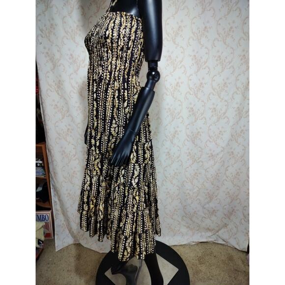 Halter Neck Tie Brown & Cream Strapless Boho Maxi Dress One Size - Picture 13 of 16
